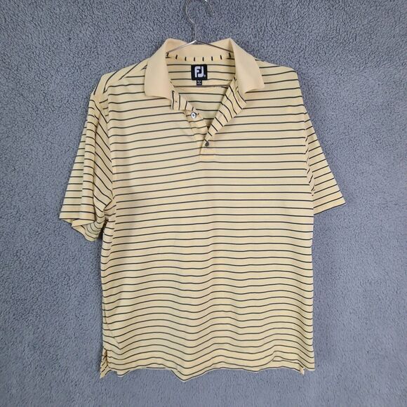 Footjoy Men's Yellow With Navy Blue Striped Golf Polo Shirt Size M - Picture 1 of 6